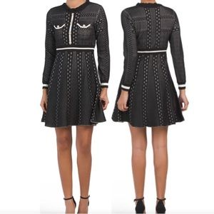 nwt Dalia MacPhee Long Sleeve Ruffle Neck Sweater Mini Dress With Buttons Medium